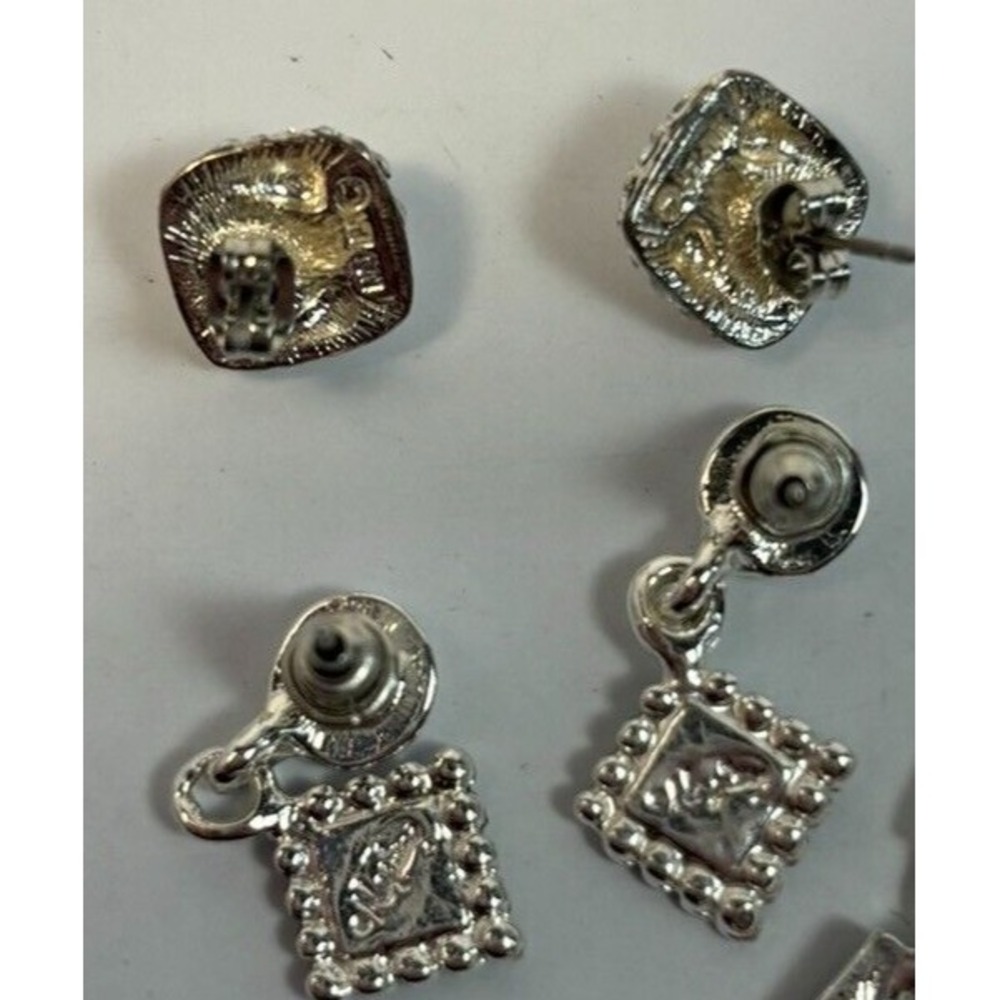 Vintage Napier Earring Lot in Silver Tone Pearl Glass Rhinestone Signed - Picture 7 of 7